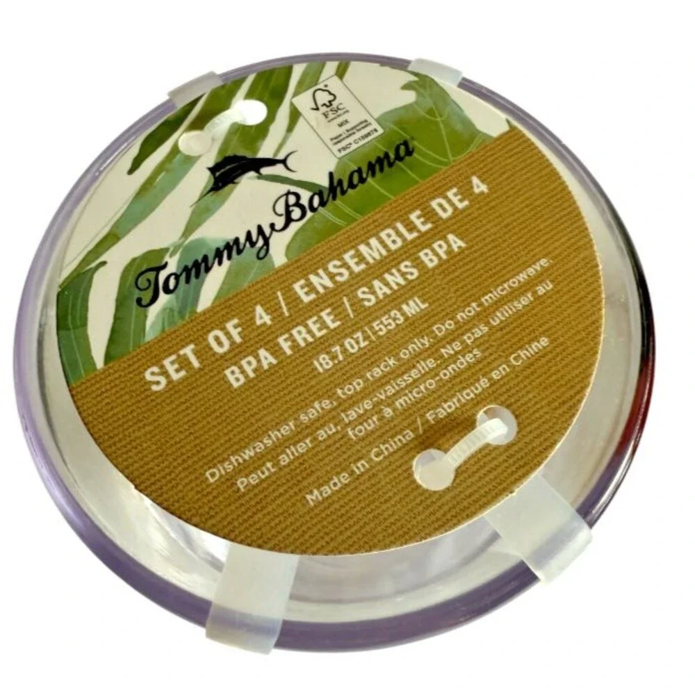 Tommy Bahama Pineapple Clear Acrylic Glasses 18.5 Oz Tumblers BPA Free Set of 4